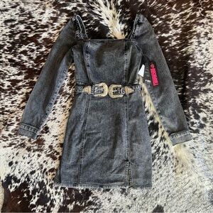 Rock & Roll Denim Grey Belted Dress